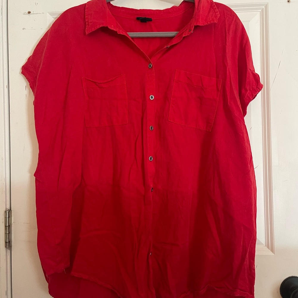 Vibrant Red Button-Up Shirt